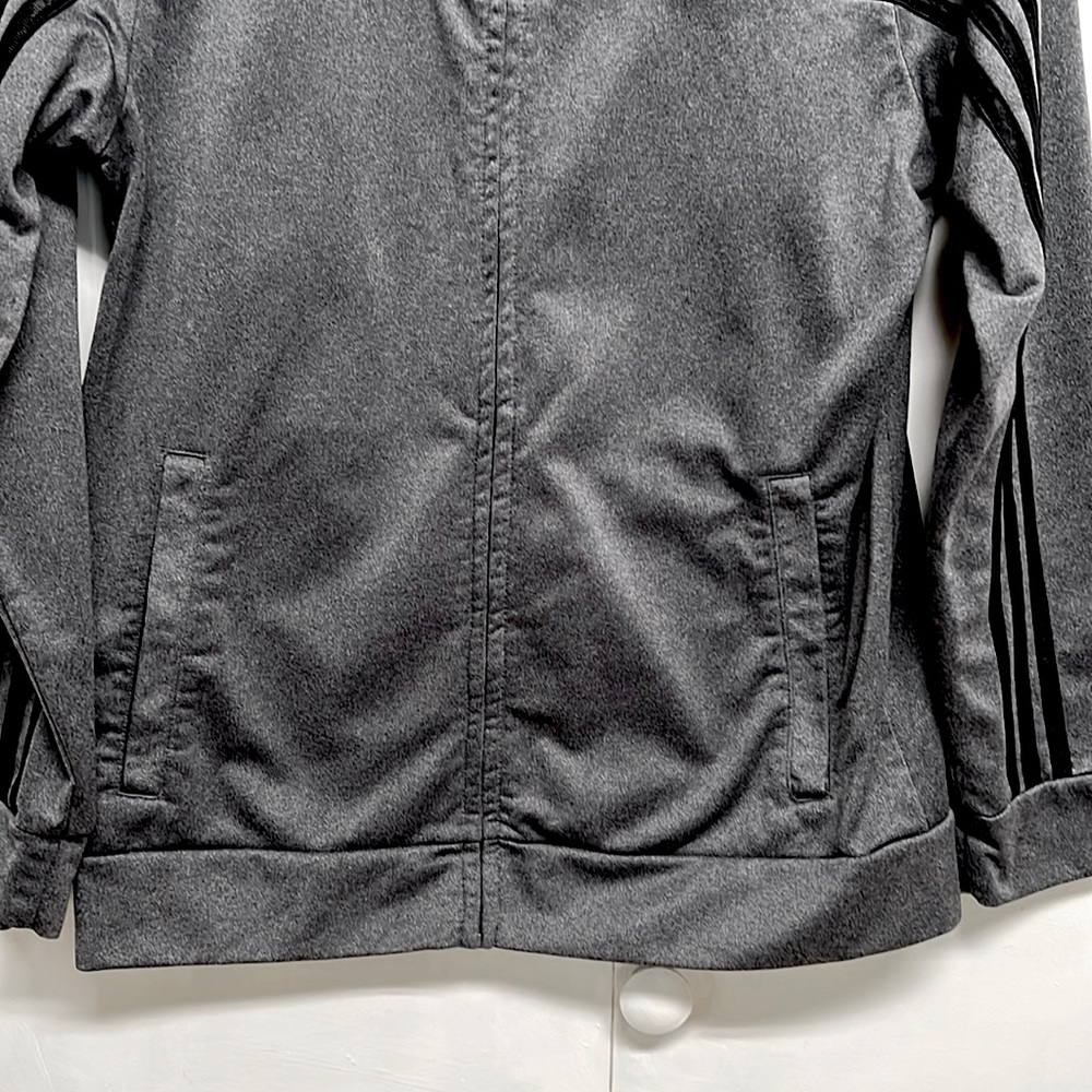 Adidas Dark Gray Black Stripe Teen Boys Athletic Jacket Size L 14/16 - Picture 3 of 9